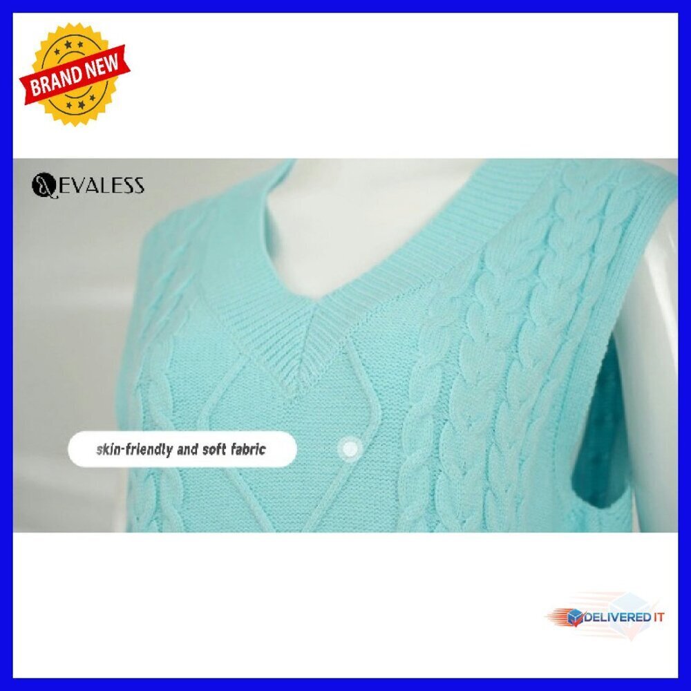 Oversized V-Neck Sweater Vest Sleeveless Pullover Loose Fit Knit Top - Picture 8 of 8